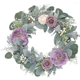 Decorative Flowers Spring Wreath Artificial Ear Leaf For All Seasons Round Front Door Farmhouse Wall Window Decor