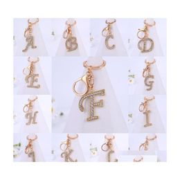 Keychains Lanyards 26 Alphabet Fashion Letter Keyfob Jewelry For Women Girls Simple Bling Crystal Keyring Phone Bag Accessories P3 Dhxll