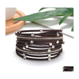 Link Chain Leather Bracelet Punk Rhinestone Crystal Wrap Mtilayer Bracelets For Women Charm Statement Fashion Jewelry Drop Delivery Dhlpa