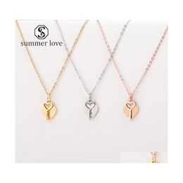 Pendant Necklaces Fashion Heart Key Pendent Necklace Gold Sier Rose Stainless Steel For Couple Hip Hop Rock Valentines Day Jewellery D Dhwva