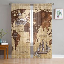 Curtain Vintage Nautical Map Window Curtains Bedroom Modern Drape Sheer Tulle Valances Living Room Kitchen Voile