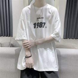 Men's T-Shirts HYBSKR Summer T-shirt Oversized Casual Male Top Tees Hip Hop Loose T Shirt Men 1987 Graphic Pure Cotton Clothing 230131