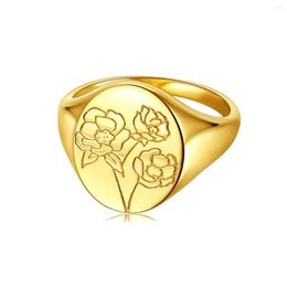 Wedding Rings Valily Handmade Flower Signet Ring Stainless Steel Birth Delicate Personalised Statement Jewellery For Women Girls