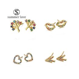 Stud Trendy Rainbow Cubic Zirconia 925 Sier Ear Pin Love Lips Arrow Tree Eye Earrings Fashion Copper Plated Earring Jewelry Drop Deli Dh7Uz