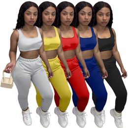 2024 Designer Jogger suits Summer Women tracksuits plus size 2XL outfits Sleeveless tank top and pants Two 2 Pieces Set Casual Outdoor Sportswear Wholesale 7458