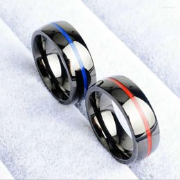 Wedding Rings Fashion Punk Brushed Red Blue Line Men's Size 7-12 Stainless Steel Band 8mm Party Ring Gift