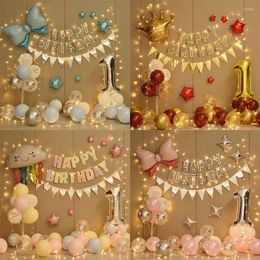 Party Decoration Children's Birthday Baby 1 Year Old Anniversary Scene Hollow Pull Flag Letter Light String Balloon Set