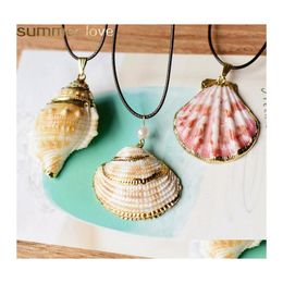 Pendant Necklaces Bohemian Shell Necklace Summer Style Natural Starfish Conch Rope Chain Beach Jewelry Accessories For Drop Delivery Otymf