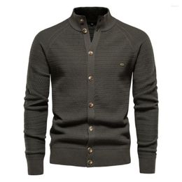 Men's Sweaters Mens Long Sleeve Stand Collar Cardigan Button Down Cable Knitted Sweater Black