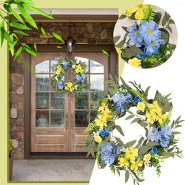 Decorative Flowers Front Door Wreath Yellow And Blue Spring Summer Farmhouse For 60 Inch Christmas Container