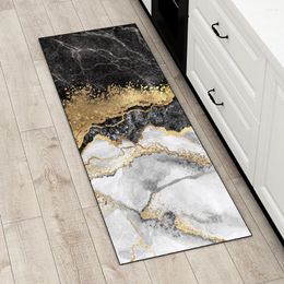 Carpets Luxury Marble Carpet For Kitchen Floor Nordic Abstract Black Gold Area Rug Living Room Bedroom Bedside Mat Home Decor Tapetes