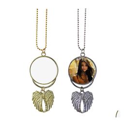 Christmas Decorations Sublimation Necklace Blanks Pendant Angel Wing Necklaces Decoration Hanging Charm Ornaments Jewelry Accessorie Dh8O2