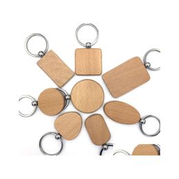 Keychains Lanyards Wood Keychain Round Rec Square Oval Heart Goose Egg Shape Key Rings Diy Wooden Keyring Holder Car Pendant G199F Dhwz0