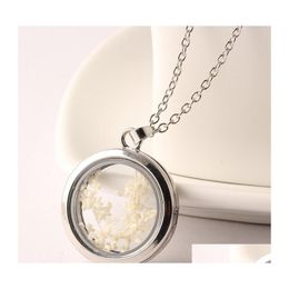 Pendant Necklaces Locket For Women Fashion Heart Shape Floating Dried Flower Plant Chain Necklace Drop Delivery Jewellery Pendants Dhksa