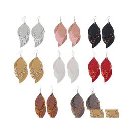 Dangle Chandelier Women Trendy Versatile Leather Earrings Three Layers Litchi Pattern Sequin Earring Drop Delivery Jewelry Dhm5B