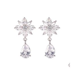 Dangle Chandelier Zirconia Rhinestone Flower Earrings Wedding Beauty Waterdrop For Women Jewelry Bride Bridesmaid Drop Delivery Otmq4