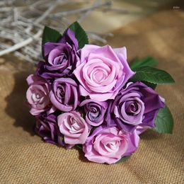 Decorative Flowers 9pcs/set Wedding Bridal Bouquet Artificial Rose Royal Upscale Silk Faux Roses Party Home Decoration