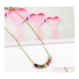 Pendant Necklaces Cz Rainbow Gold Necklace Stone For Woman Mticolored Cubic Zirconia Long Box Chain Pendants High Quality Copper Met Otqmh