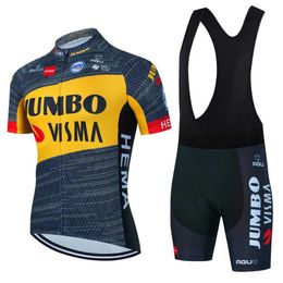 Cycling Jersey Sets JUMBO VISMA cycling set short sleeve men road bike mountain mtb pro team set bicycle cycle clothing Maillot Sponge Pants Pad P230519