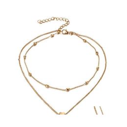 Chokers Two Layer Fashion Necklace Bead Choker Chain With O Through Heart Sier Gold Color Plated Women Gift 863 Q2 Drop Delivery Jew Dhgou