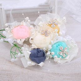 Decorative Flowers 2023 Bride And Bridesmaid Wrist Corsage Ribbon Rhinestone Handmade Suit Sister Group Party Wedding Supplies T042