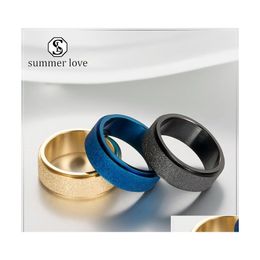 Band Rings Stainless Steel 8Mm Rotating Wedding For Women Men High Quality 3 Colors Fashion Frosted Lucky Runner Engagement Jewelry Dhxsw