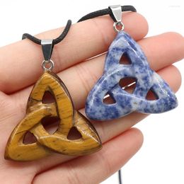 Pendant Necklaces 1Pcs Natural Stone Irish Celtic Knot Tiger Eye Crystal Amulet For Jewellery Making DIY Charms Necklace Accessories 34mm