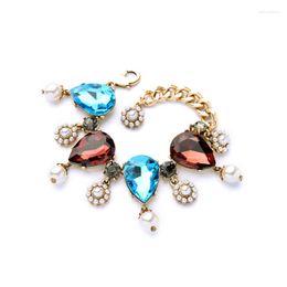 Charm Bracelets Brilliant Extension Chain Big Water Drop Crystal Bracelet Jewellery Simulated Pearl Flower For Women