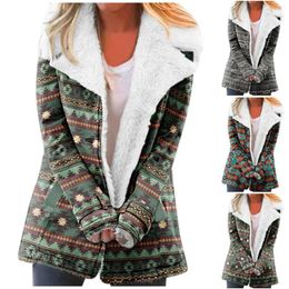 Women's Jackets Berry Jacket Women Light Zip Up Ladies Retro Top Coats Aztec Printed Casual Button Long Sleeve Loose Warm