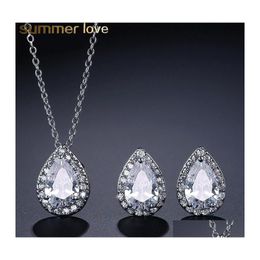 Earrings Necklace Elegant Zircon Water Drop Bridal Jewelry Set Top Quality Cubic And Jewellery For Women Delivery Sets Otzvb