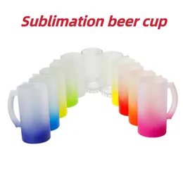 wholesale 16oz Sublimation glasses Mug with handle Gradient Wine Glasses Heat Transfer Printing Frosted cup Transparent Glass Cup