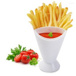 Plates Sauce Storage Dish Tableware Creative Lazy Snack 2 Grid Plastic Bowl French Fry Chips Salad Cone Dipping Cup