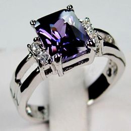 Wedding Rings Classic Female Purple Amethyst Ring Fashion Silver Color Jewelry Black Stone Promise Engagement For Women