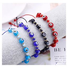 Charm Bracelets Turkish Evil Blue Eye Beads Bracelet Braided Rope Chain Colorf Crystal For Women Handmade Jewellery Gifts Drop Delivery Otfdb