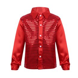 Kids Shirts Children Shiny Sequins Dance Clothes Boys Students Performance Costume Kids Hip-hop Jazz Dance Sequined Shirt Stage Dance Blouse 230130