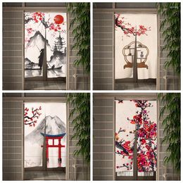 Curtain Japanese Cherry Blossom Ink Painting Door Dining Room Decor Drape Kitchen Entrance Hanging Half-Curtain