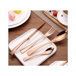 Dinnerware Sets 4 Piece/Set Rose Gold Stainless Steel Tableware Knife Fork Teaspoon Cutlery Set Sn3229 Drop Delivery Home Garden Kit Dh70F