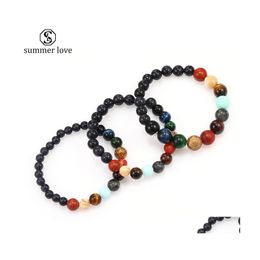 Beaded Strands Eight Planets Bead Bracelet Men Natural Stone Universe Solar Yoga Chakra Elastic String For Jewellery Wholesale Z Drop Dh1El