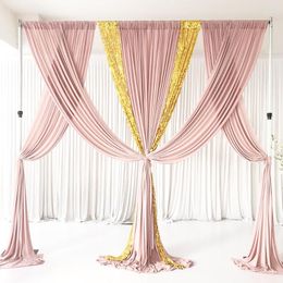 Party Decoration 2023 December Design Mess Chiffon & Sequin 3m Hx 3mW Blush Pink Gold Curtain Drape Wedding Backdrop