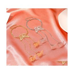 Charm Bracelets Hollow Butterfly Finger Bracelet Ins Style Ring One Chain Fashion Jewellery Women Girl Accessories C3 Drop Delivery Dhp5F