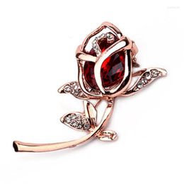 Brooches Red Rose Opal Stone Flower Brooch For Women Fashion Rhinestone Suit Pins Clothing Jewelry Accesorios Mujer Gifts