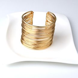 Bangle 1PC Ethnic Gold Color Open Cuff Bracelets For Womens Men Vintage Multilayer Hollow Out Bracelet Hand Jewelry B5