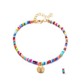 Anklets Colour Beaded Anklet Retro Alloy Scallop Pendant Foot Chain Beach Footwear For Women Girls 48 E3 Drop Delivery Jewellery Dhfk9