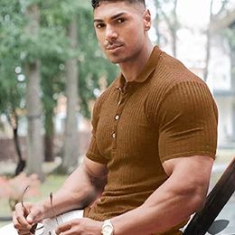 Men's Polos Mens Polo Shirts Summer Casual Short Sleeve Knitted Men's Shirts Polos Slim Solid Men t-shirt Polo Homme S-5XL Men's Clothing 230130