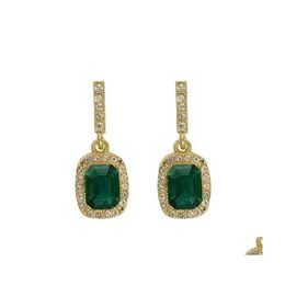 Dangle Chandelier Fashion Jewelry S925 Sier Post Earrings For Women Retro Design Geometric Emerald Square Diamond Rhinestone Stud Dhjxk