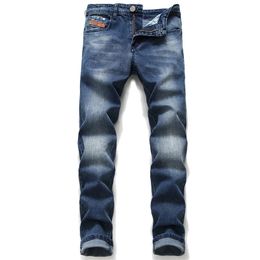 Men's Jeans European Italy Famous Brand Pants Slim Zipper Straight Gentleman Black Hole for 230131