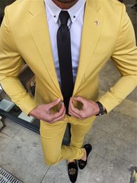 Men's Suits 2023 Lastest Jacket Pants Design Notched Lapel Mens Yellow Suit One Button Tairol Made 2 Pieces Groom Tuxedos Business Blazer