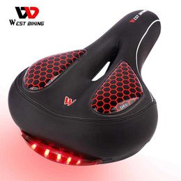 WEST BIKING MTB Seat with Cycling Taillight Thicken Wide Comfortable Bike s GEL Hollow Bicycle Saddle 0131
