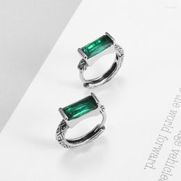 Hoop Earrings High Quality Exquisite Green Rectangular Zircon Rune Copper For Women Fashion Daily Street Jewellery Accessories