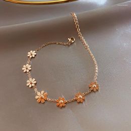 Charm Bracelets Daisy Bracelet Ins Design Simple Small Petal Titanium Steel Girlfriends Sisters Female Students Net Red Temperament